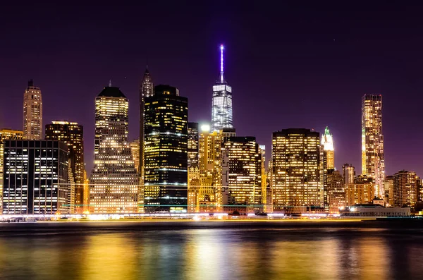 Nueva York Manhattan Skyline Panorama Por Noche Manhattan Nueva York — Foto de Stock