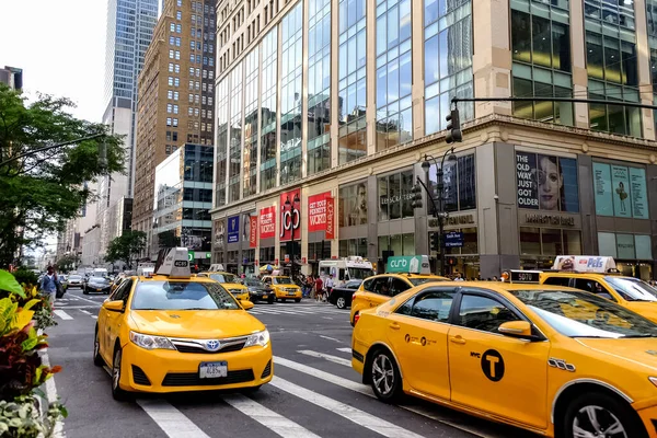 Nova Iorque Panorama Rua Manhattan Com Táxis Amarelos Nova Iorque — Fotografia de Stock