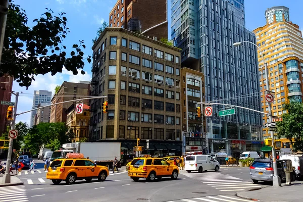 Nueva York Manhattan Street Panorama Con Taxis Amarillos Nueva York — Foto de Stock