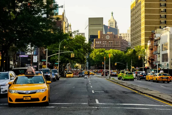 Panorama Rua Bairro Soho Nova York Com Táxis Amarelos Cidade — Fotografia de Stock
