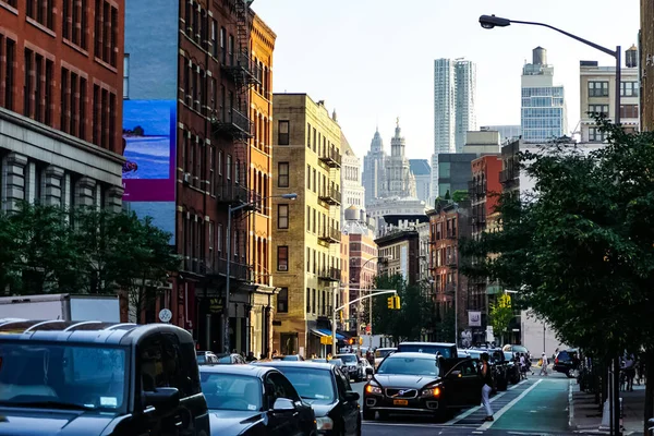 Nueva York Soho Barrio Calle Panorámica Con Taxis Amarillos Ciudad —  Fotos de Stock