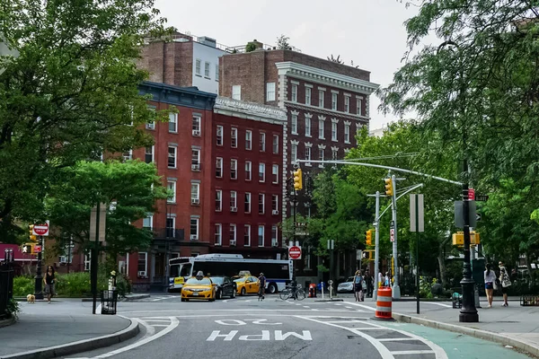 New York City Street Panorama West Village Grannskapet Med Gula — Stockfoto