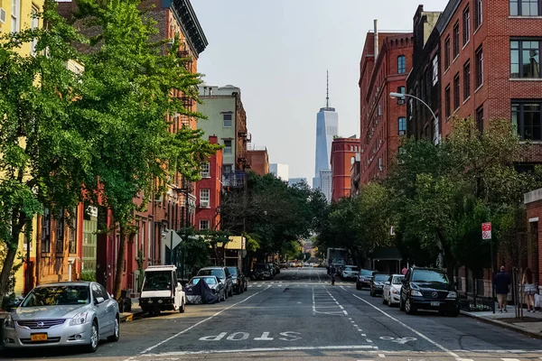 New York City Street Panorama West Village Neighborhood Yellow New — Stock Photo, Image