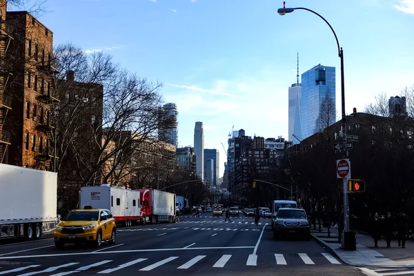 Nova Iorque Panorama Rua Manhattan Com Táxis Amarelos Nova Iorque — Fotografia de Stock