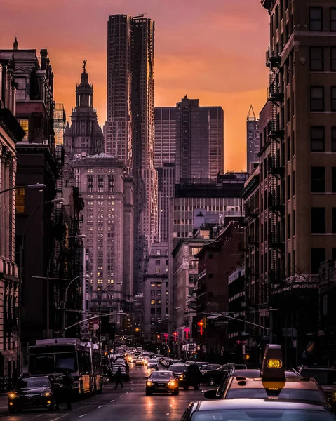 Nova Iorque Panorama Rua Manhattan Com Táxis Amarelos Nova Iorque — Fotografia de Stock