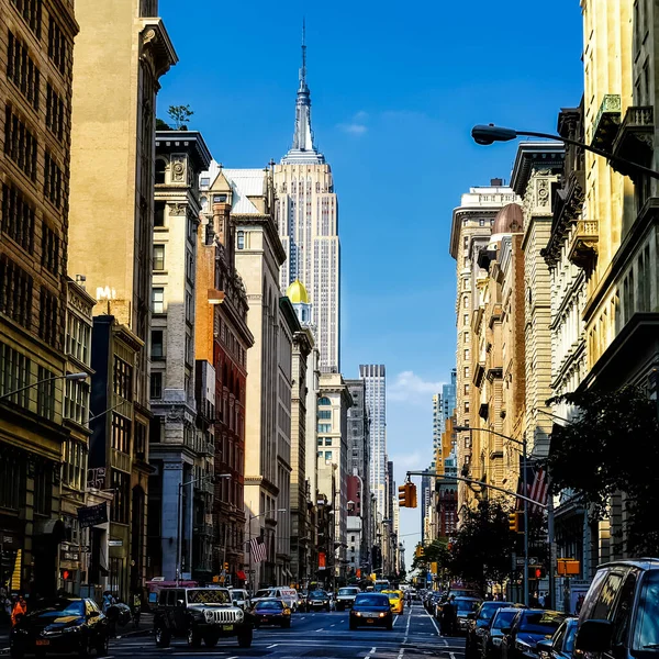 New York City Manhattan Street Panorama Con Taxi Gialli New — Foto Stock