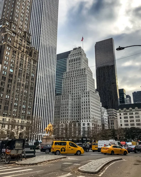 Panorama Ulicy Nowy Jork Manhattan Żółtymi Taksówkami Nowego Jorku Ulicach — Zdjęcie stockowe