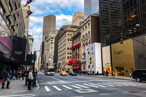 Nueva York Manhattan Street Panorama Quinta Avenida Con Taxis Amarillos —  Fotos de Stock