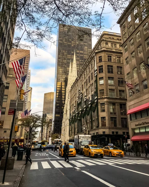 New York City Manhattan Sokak Panoraması Sokakta Sarı New York — Stok fotoğraf