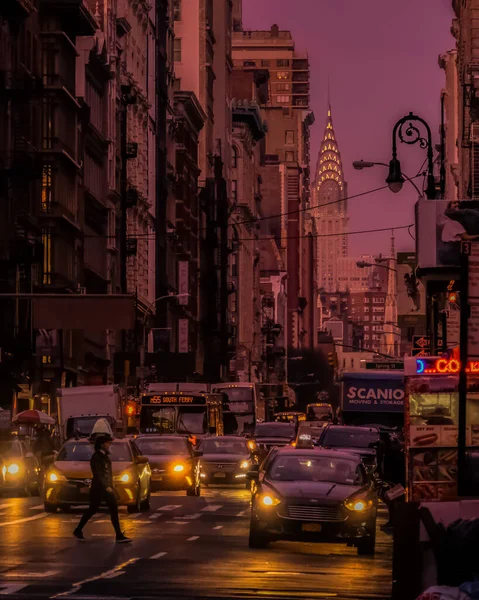 New York City Manhattan Street Panorama Yellow New York City — Stock Photo, Image