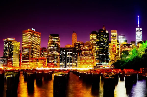 纽约市曼哈顿的天际线上有摩天大楼和高楼 纽约曼哈顿 — 图库照片