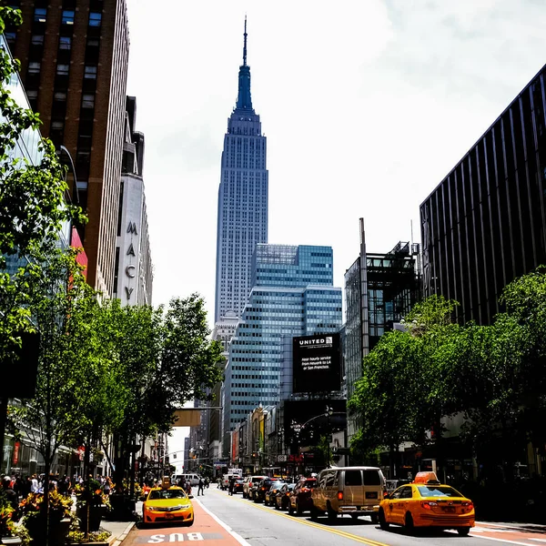 Nova Iorque Panorama Rua Manhattan Com Táxis Amarelos Nova Iorque — Fotografia de Stock