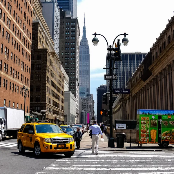Панорама Вулиці Нью Йорка Жовтими Таксі Нью Йорка Вулицях Мангеттен — стокове фото