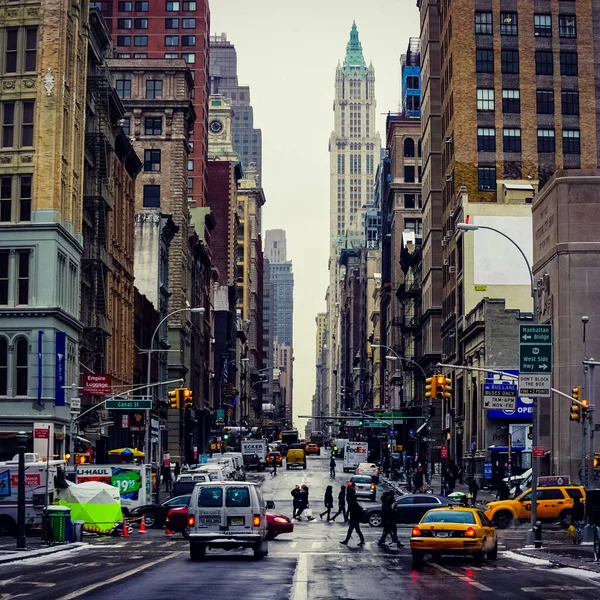 Nova Iorque Panorama Rua Manhattan Com Táxis Amarelos Nova Iorque — Fotografia de Stock