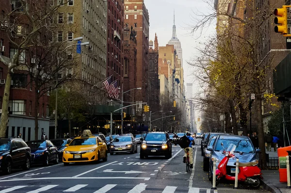 Nova Iorque Panorama Rua Manhattan Com Táxis Amarelos Nova Iorque — Fotografia de Stock