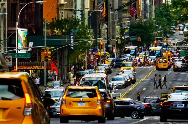 Nova Iorque Panorama Rua Manhattan Com Táxis Amarelos Nova Iorque — Fotografia de Stock