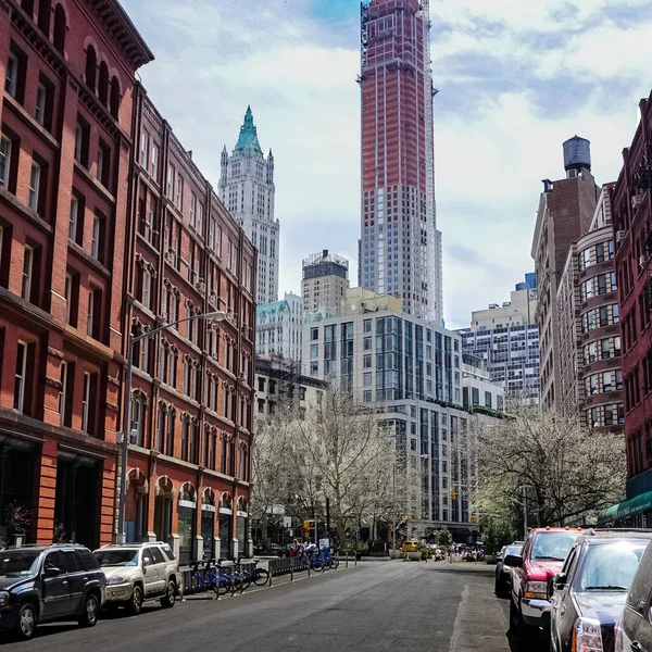 Nova Iorque Panorama Rua Manhattan Com Táxis Amarelos Nova Iorque — Fotografia de Stock