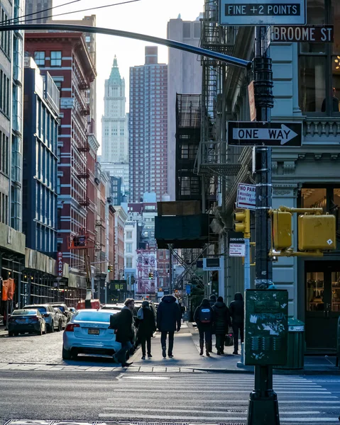 New York City Soho Bairro Manhattan Com Amarelo Táxis Cidade — Fotografia de Stock