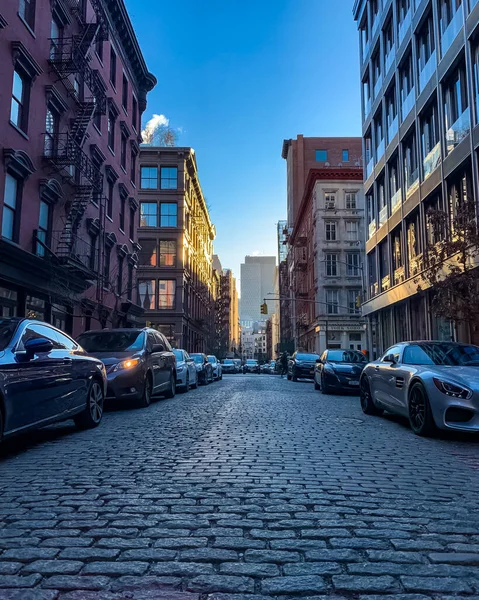 New York City Soho Bairro Manhattan Com Amarelo Táxis Cidade — Fotografia de Stock