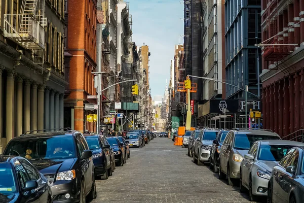 New York City Soho Bairro Manhattan Com Amarelo Táxis Cidade — Fotografia de Stock