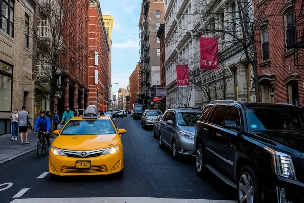 Quartiere New York City Soho Manhattan Con Taxi Gialli Strade — Foto Stock