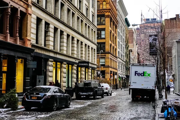 New York City Soho Buurt Manhattan Met Gele Taxi New — Stockfoto