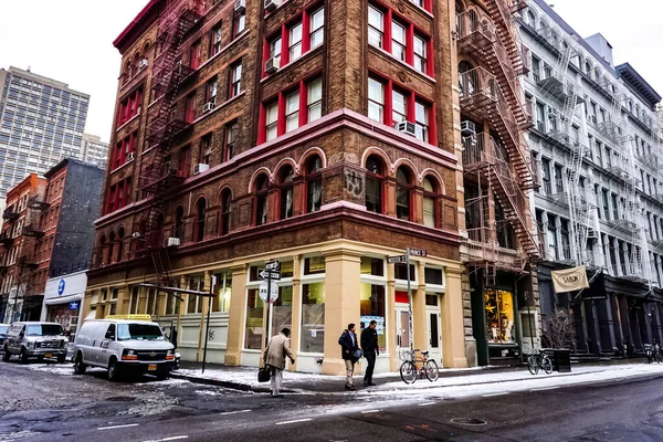 New York City Soho Bairro Manhattan Com Amarelo Táxis Cidade — Fotografia de Stock