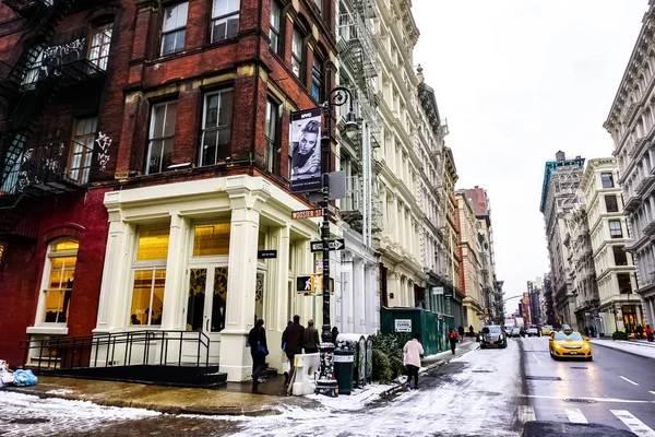 New York City Soho Bairro Manhattan Com Amarelo Táxis Cidade — Fotografia de Stock