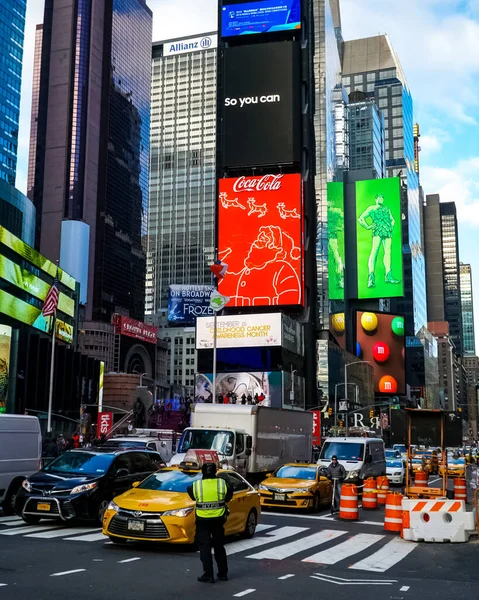 New York City Manhattan Straat Panorama Met Gele Taxi Voetgangers — Stockfoto