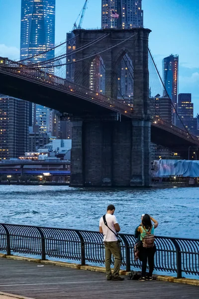 Brooklyn Bridge Les Toits Manhattan Vus Depuis Brooklyn Bridge Park — Photo