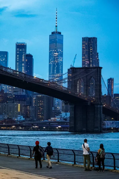 Ponte Brooklyn Horizonte Manhattan Visto Brooklyn Bridge Park Nova Iorque — Fotografia de Stock