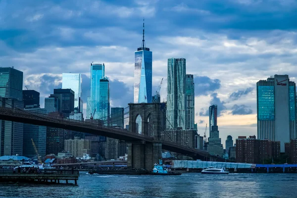 Ponte Brooklyn Horizonte Manhattan Visto Brooklyn Bridge Park Nova Iorque — Fotografia de Stock