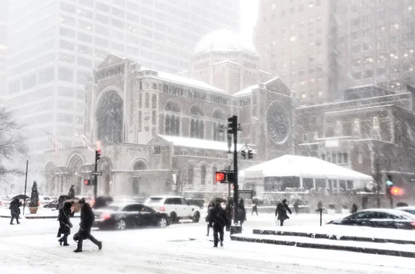 Winter Snowstorm Blizzard New York City Heavy Snow Fall Cars — Stock Photo, Image