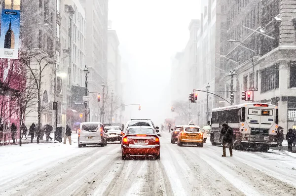 Blizzard Tempête Neige Hiver New York Avec Fortes Chutes Neige — Photo