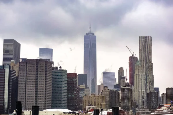 Vintersnöstorm Snöstorm New York Med Kraftigt Snöfall Snötäckta Bilar Manhattan — Stockfoto