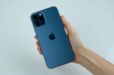 iPhone 12 Pro Max in Pacific Blue.