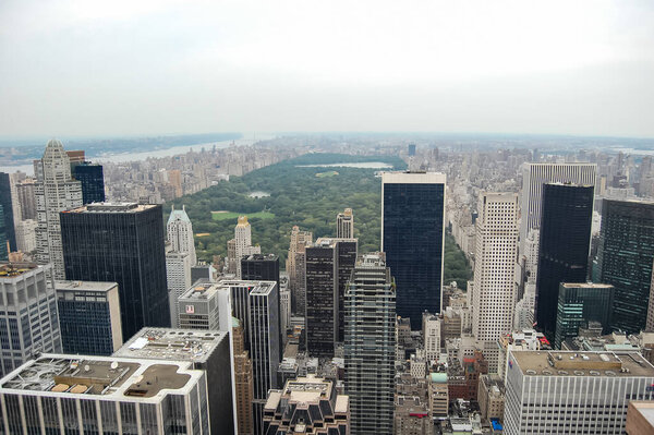 The Manhattan aerial skyline with the view of the Central Park, Manhattan, New York.