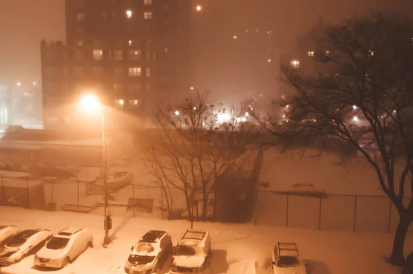 Sneeuw Bedekt Straat Brooklyn Sneeuwstorm Sneeuwstorm Bedekt Straten Auto New — Stockfoto