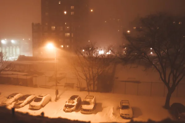 Sneeuw Bedekt Straat Brooklyn Sneeuwstorm Sneeuwstorm Bedekt Straten Auto New — Stockfoto