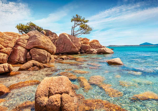 Romantic Morning Scene Popular Touris Deastination Capriccioli Beach Sunny Public — Stock Photo, Image