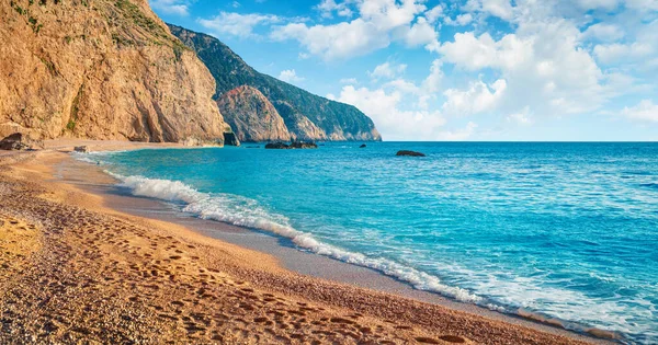 Fantastisk Sommarutsikt Över Porto Katsiki Beach Ljus Morgonkustlandskap Joniska Havet — Stockfoto