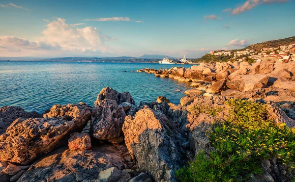 Increíble Vista Matutina Ciudad Pilos Grecia Europa Colorido Paisaje Marino — Foto de Stock