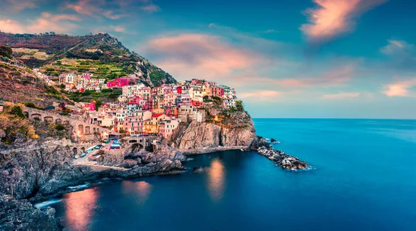 도시의 시퀀스 Cique Terre 도시는 마나롤라이다 이탈리아 리구리아 유럽의 아름다운 — 스톡 사진