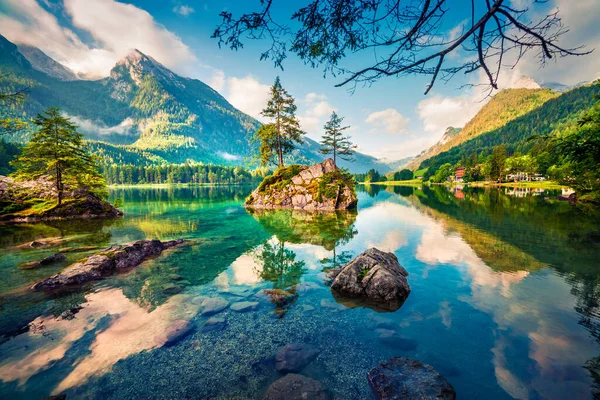 Malerische Sommerlandschaft Hintersee Bunte Morgensicht Auf Die Österreichischen Alpen Salzburg — Stockfoto