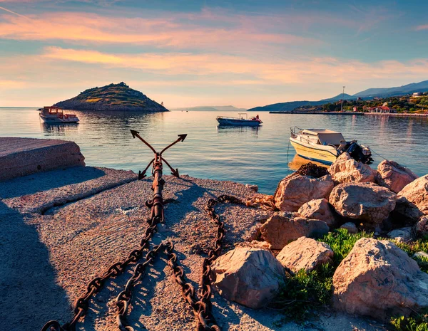 Schilderachtige Mediterrane Zeegezicht Prachtig Uitzicht Agios Nikolaos Kleine Haven Het — Stockfoto
