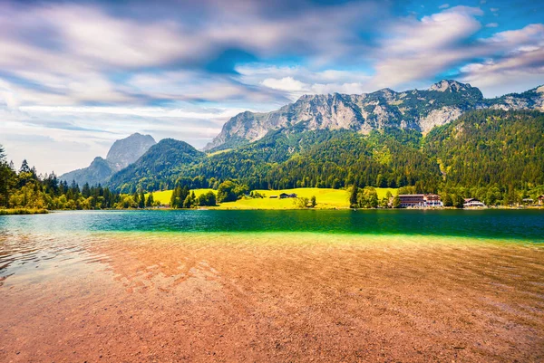 Schöner Sommermorgen Hintersee Bunte Outdoor Szene Den Österreichischen Alpen Bezirk — Stockfoto