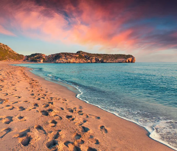Impronte Sulla Sabbia Sulla Famosa Spiaggia Turca Patara Tramonto Colorato — Foto Stock