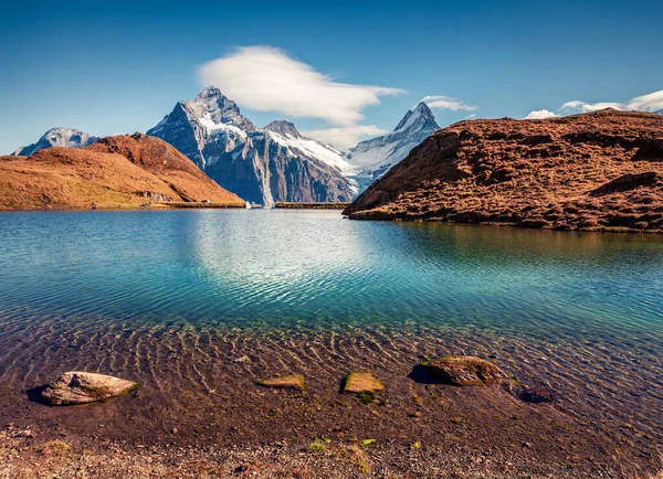 Bachalp Gölü Nün Bachalpsee Muhteşem Sabah Manzarası Sviçre Sviçre Alpleri — Stok fotoğraf