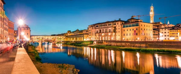 Великий Вечірній Місток Флоренції Старим Палацом Палаццо Веккіо Або Палаццо — стокове фото
