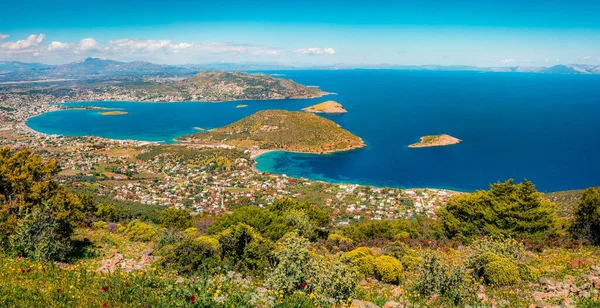 Panoramic Summer View Porto Rafti Town Aerial Afternoon Seascape Aegean — Stock Photo, Image